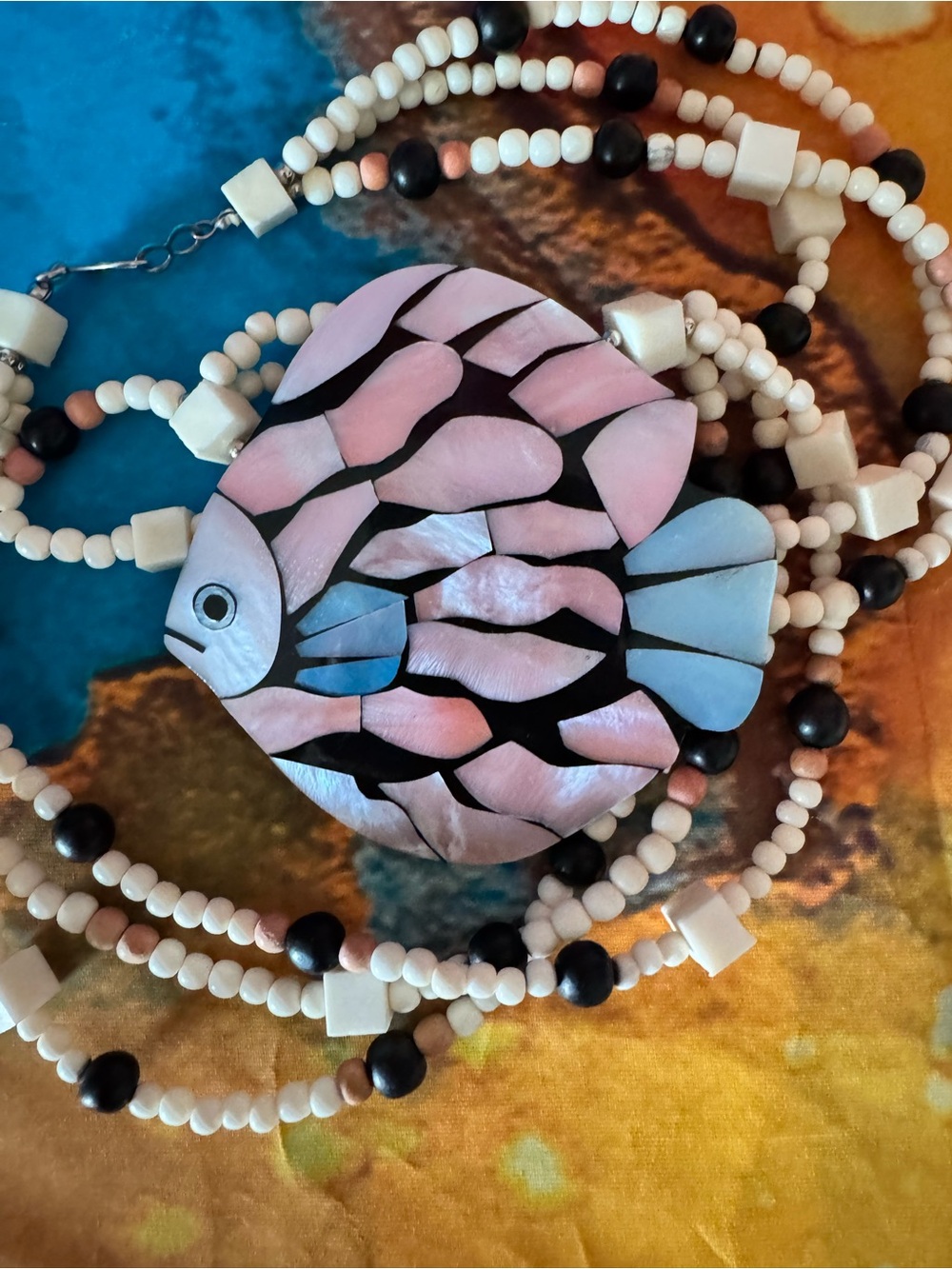 vintage Pink & Blue Fish Pendant Necklace - Lee Sands style